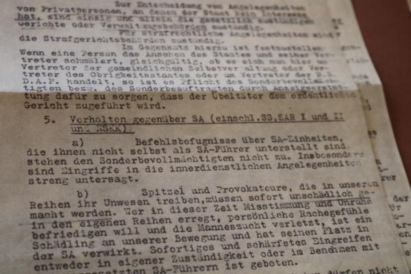alte Kopien - Schreiben von der Obersten SA-Führung Ernst Röhm an alle bayr. Sonderbevollmächtigen 1934